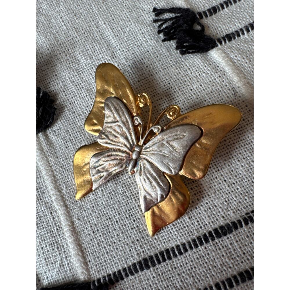 Premier Designs gold and silver two-tone butterfly brooch
